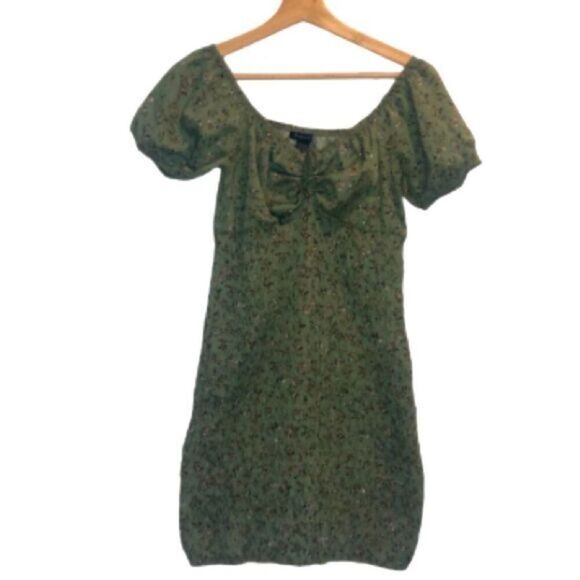 Stylehouse olive Green patterned peasant top mini dress small/medium bohemian - Picture 1 of 1